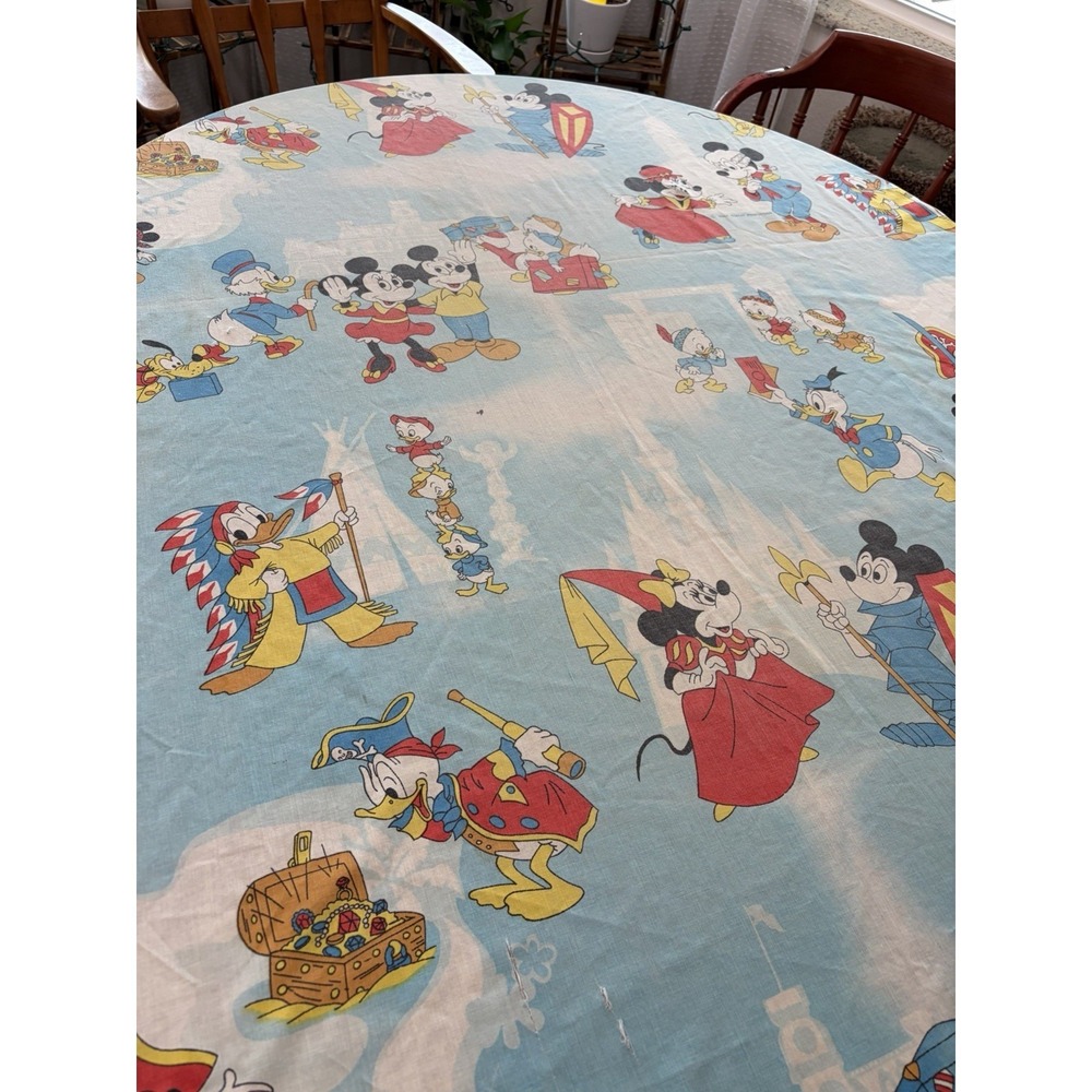 Vintage Disney Twin Fitted Sheet Mickey Donald Pluto Frontierland 1980s